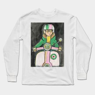 Retro Scooter, Classic Scooter, Scooterist, Scootering, Scooter Rider, Mod Art Long Sleeve T-Shirt